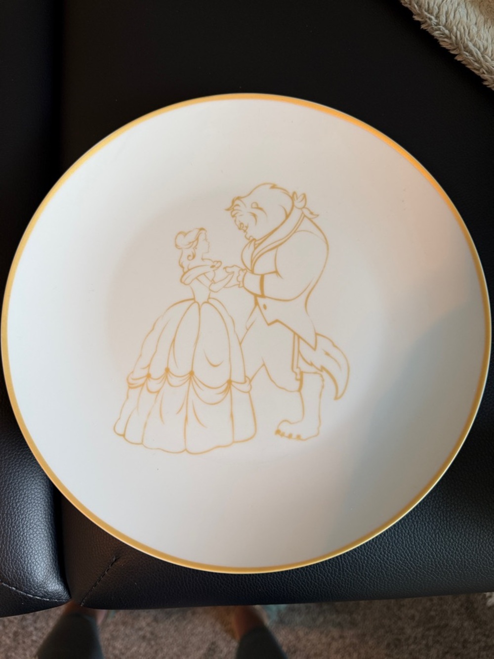 Set of 4 Disney White Plate with Gold Belle & Beast Illustration